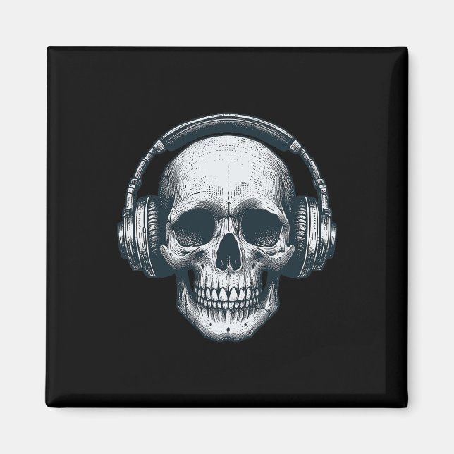 Imã Skeleton Dj Fones de ouvido Spooky Skull Musical H (Frente)