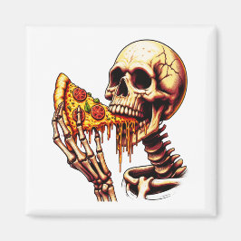 Imã Skeleton Eating Pizza