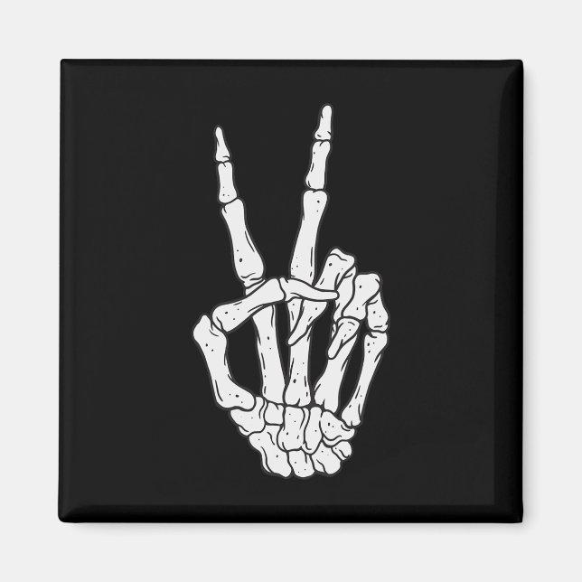 Imã Skeleton Engraçado Manda Sinal de Paz Amor Cos Hal (Frente)