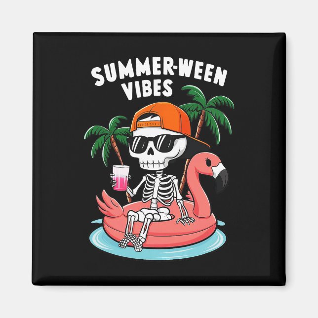 Imã Skeleton Flamingo Summerbetween Vibes Halloween Bo (Frente)