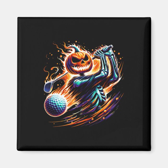 Imã Skeleton Golfing Pumpkin Golfer Golfer (Frente)