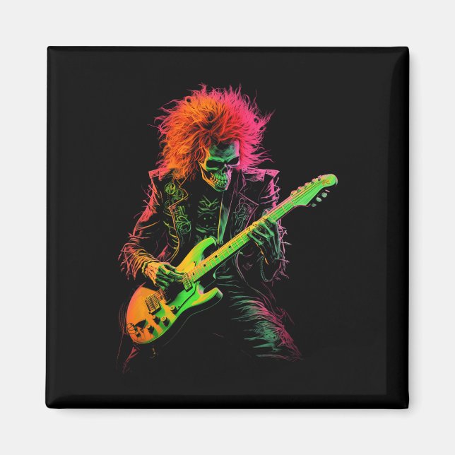 Imã Skeleton Graphe Tocando Guitarra Rock Banda Hall (Frente)