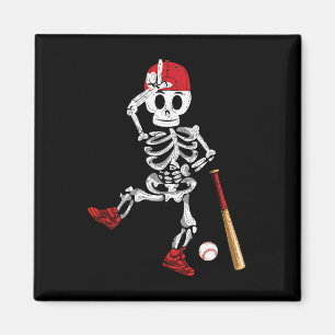 Imã Skeleton Halloween Engraçado Esqueleto Jogando Bas