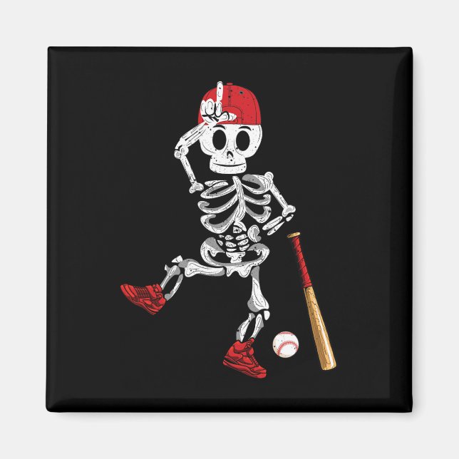 Imã Skeleton Halloween Engraçado Esqueleto Jogando Bas (Frente)