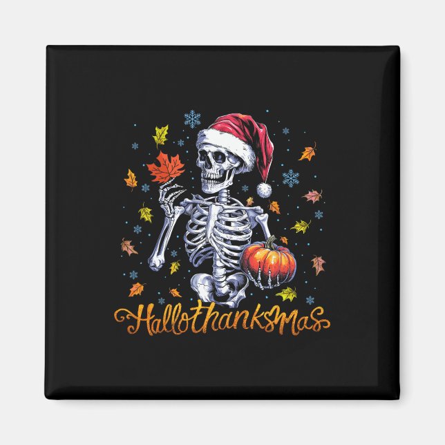Imã Skeleton Halloween Feliz Natal HalloGraças (Frente)