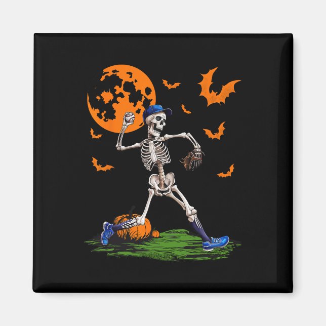 Imã Skeleton Halloween Men Boys Baseball Spooky (Frente)