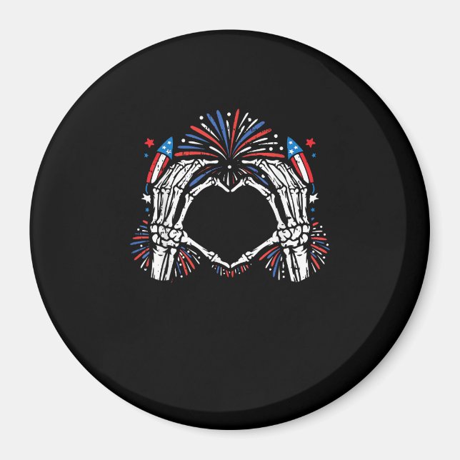 Imã Skeleton Hand Heart EUA Patriotic American (Frente)
