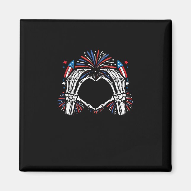 Imã Skeleton Hand Heart EUA Patriotic American (Frente)
