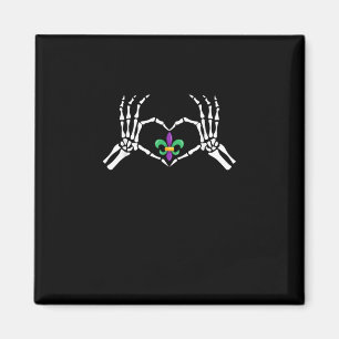 Imã Skeleton Hand Heart Mardi Gras