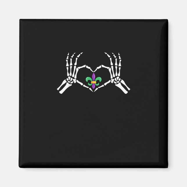 Imã Skeleton Hand Heart Mardi Gras (Frente)