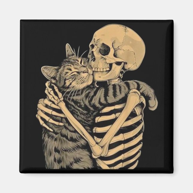 Imã  Skeleton Hugging Cat – Cute Gothic Cat Lover Gift (Frente)