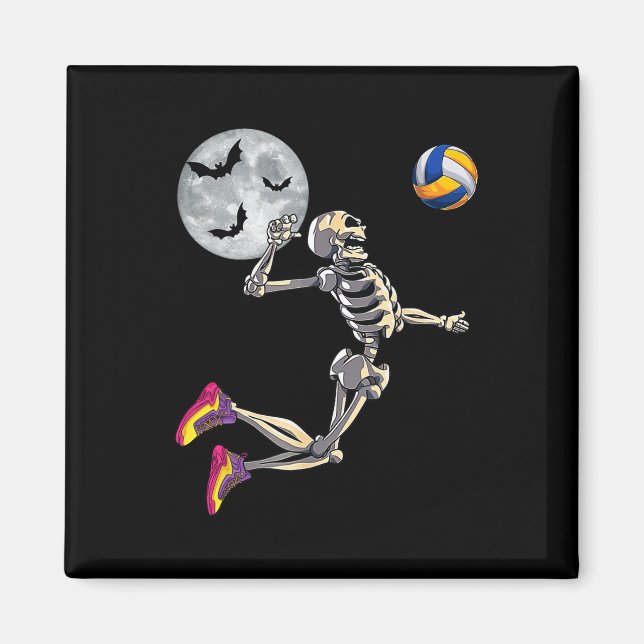 Imã Skeleton jogando voleibol Feliz Dia das Bruxas (Frente)