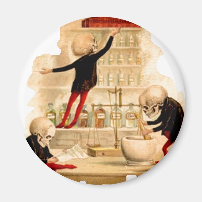 Imã Skeleton Mad Scientists Skull Halloween Party Deco (Frente)