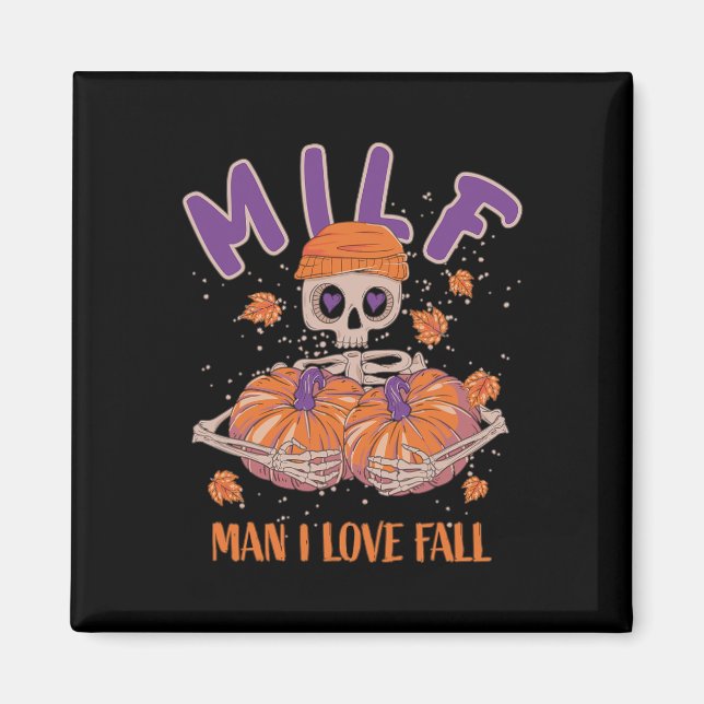 Imã Skeleton Man I Love Fall Fun Skeleton Pumpkin Hall (Frente)