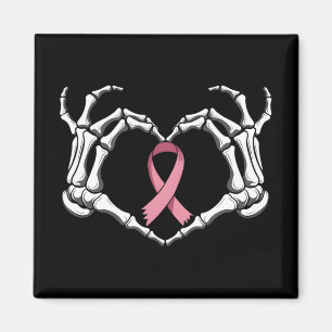Imã Skeleton Mãos Coração com Fita de Consciência Rosa