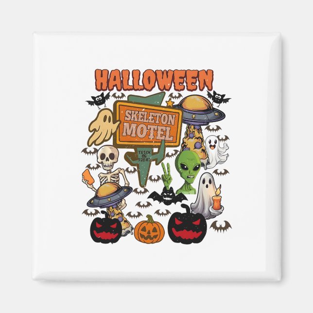 Imã Skeleton Motel Halloween Cute Ghost Hallowee (Frente)
