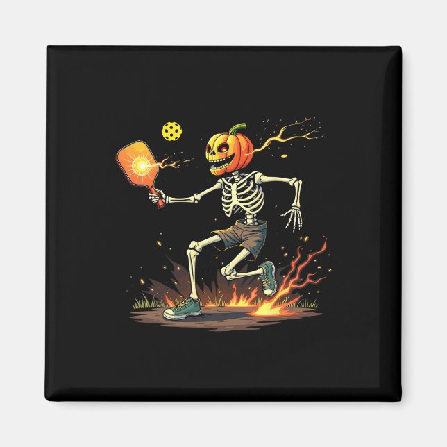 Imã Skeleton Pickleball Halloween Spooky Esporte (Frente)