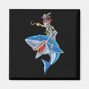 Imã Skeleton Pirate Riding Shark Cute Boys Halloween