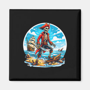 Imã Skeleton Pirate Tee Skull Halloween Skeleton Pirat