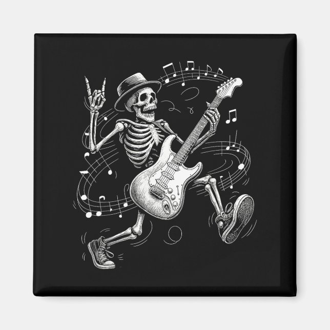 Imã Skeleton Playing Guitar Music For Men Women Rock B (Frente)