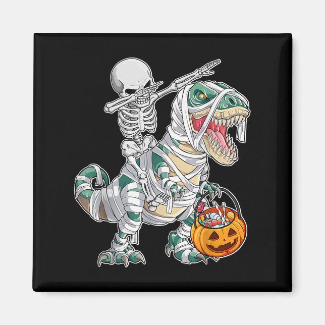 Imã Skeleton Riding Dancing Dab Dinosaur Trex Hallowee (Frente)