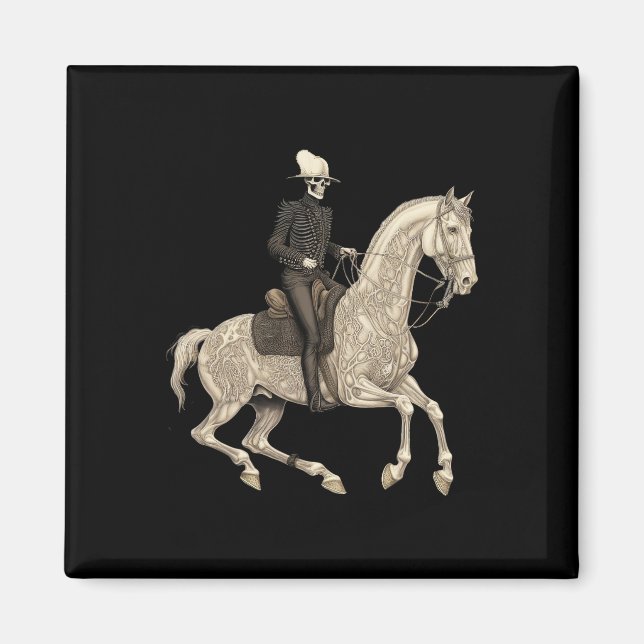 Imã Skeleton Riding Horse Hormona de Vaca Halloween (Frente)
