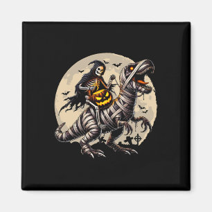 Imã Skeleton Riding Mummy Dinosaur T Rex Pumpkin Engra