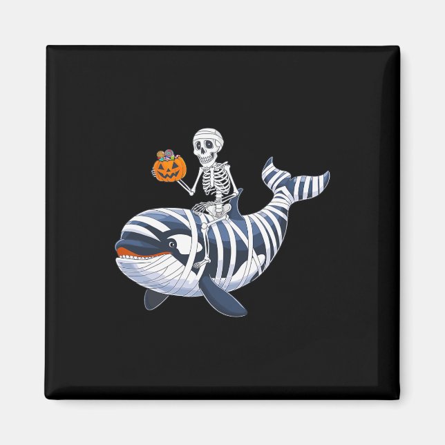 Imã Skeleton Riding Mummy Orca Halloween Candy Whale (Frente)