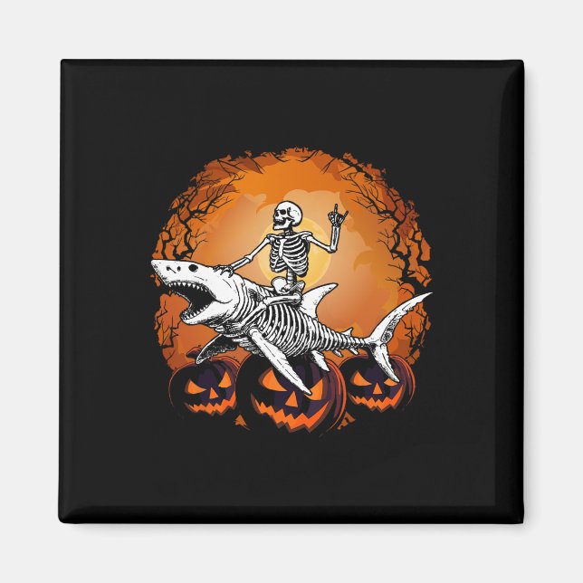 Imã Skeleton Riding Shark Lazy Halloween Costume Engra (Frente)