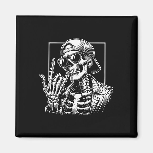 Imã Skeleton Rock Hand Halloween Figurume Rocker Legal (Frente)