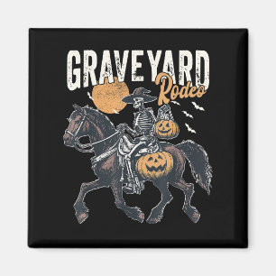 Imã Skeleton Rodeo Pumpkin Halloween, cowboy Ocidental