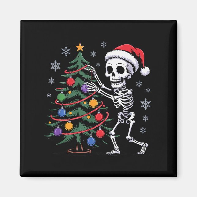 Imã Skeleton Santa Hat Christmas Tree Creepy Cute Xmas (Frente)
