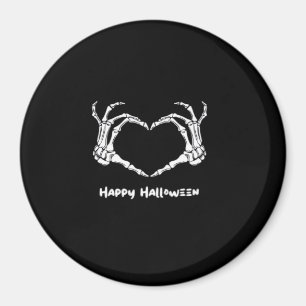 Imã Skeleton Skeleton Coração da Mão com "Feliz Hallow