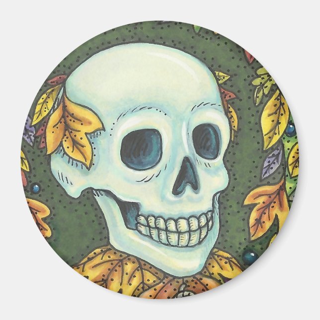 Imã SKELETON SKULL, CAVALHEIROS HALLOWEEN MAGNET Round (Frente)