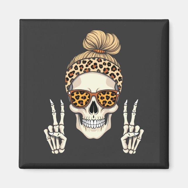 Imã Skeleton Skull Leopard Halloween Mãe (Frente)