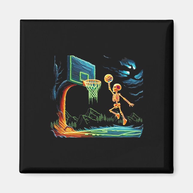 Imã Skeleton Slam Dunk Hoop Bysketbyll Halloween Men B (Frente)