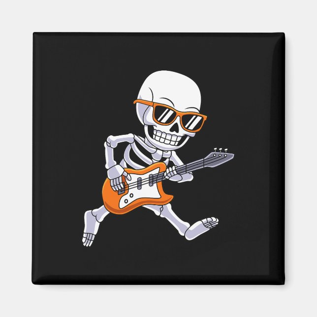 Imã Skeleton Tocando Guitarra Rock E Roll Boys Criança (Frente)