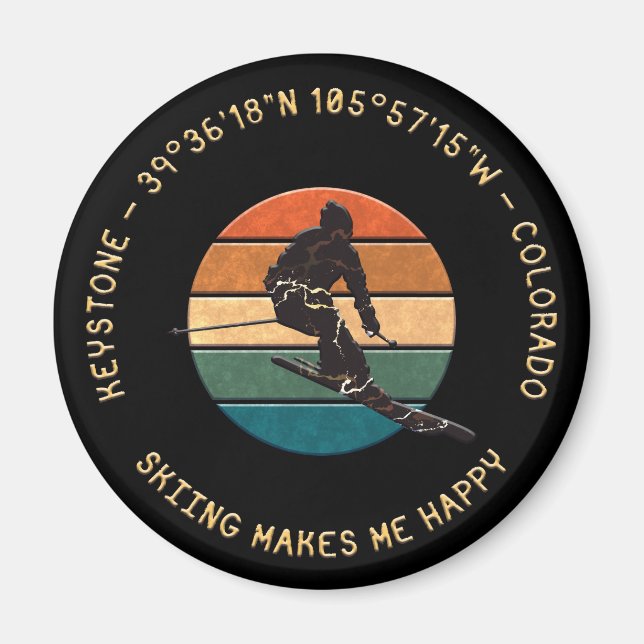 Imã Ski Keystone, Colorado - Man Skier, Texto Amarelo (Frente)