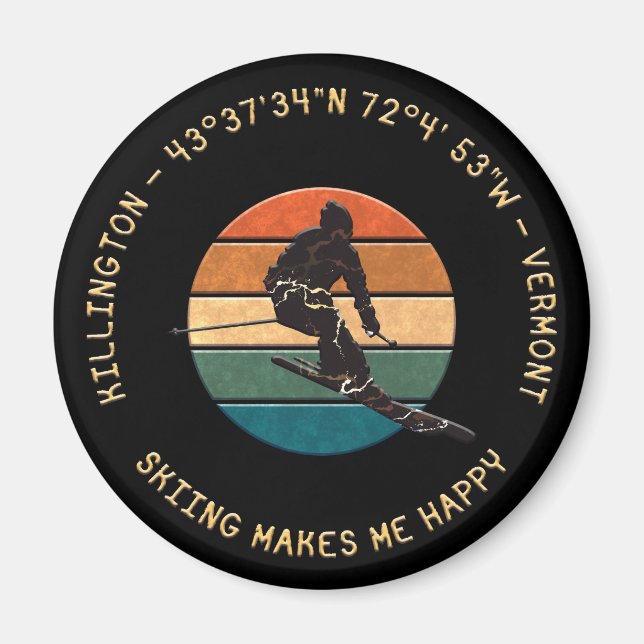 Imã Ski Killington, Vermont - Man Skier, Texto Amarelo (Frente)