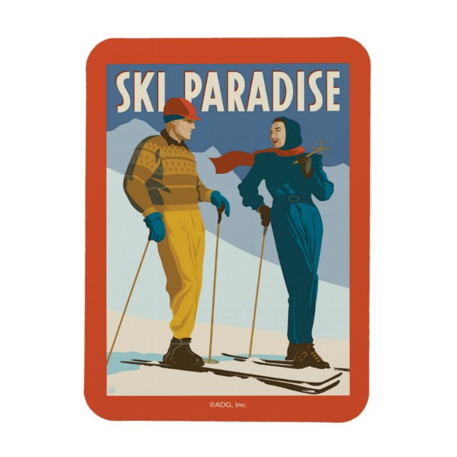 Ímã Ski Paradise Vintage Impressão (Vertical)