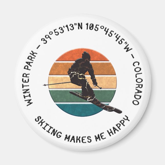 Imã Ski Winter Park, Colorado - Man Skier, Black Text (Frente)