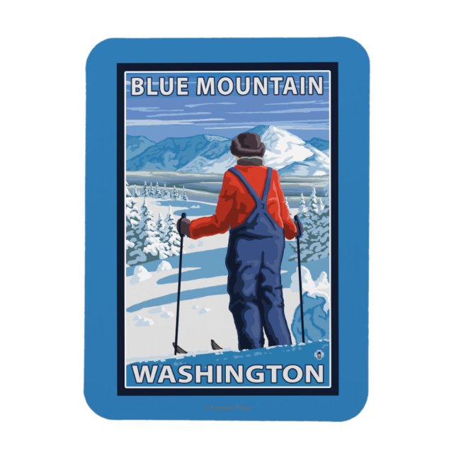 Ímã Skier Adminning - Blue Mountain, Washington (Vertical)