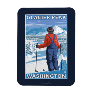 Ímã Skier Adminning - Glacier Peak, Washington