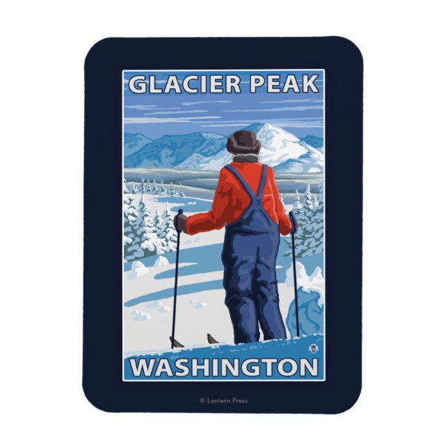 Ímã Skier Adminning - Glacier Peak, Washington (Vertical)