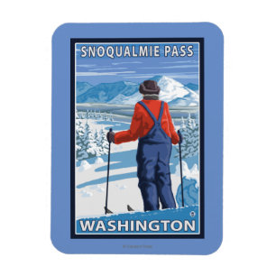 Ímã Skier Adminning - Snoqualmie Pass, Washington