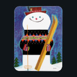 Ímã Skis para Snowman<br><div class="desc">Artista: Jack Weaver | Snowman guarda esquis</div>