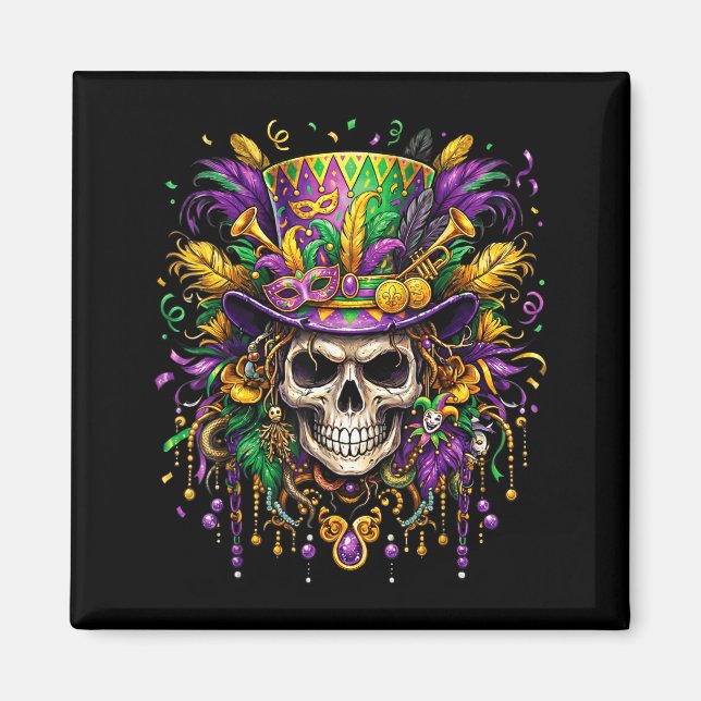Imã Skull Mardi Gras Men Women Kids Carnival New Orlea (Frente)