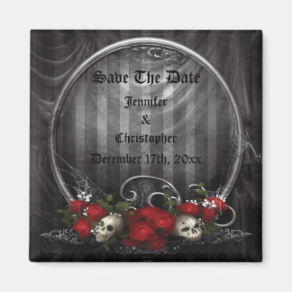 Imã Skulls & Rosa Gothic Salvar o Magnete de Casamento
