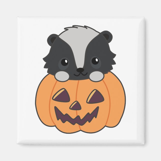 Imã Skunk Pumpkin Cute Skunks Happy Halloween Magnet (Frente)