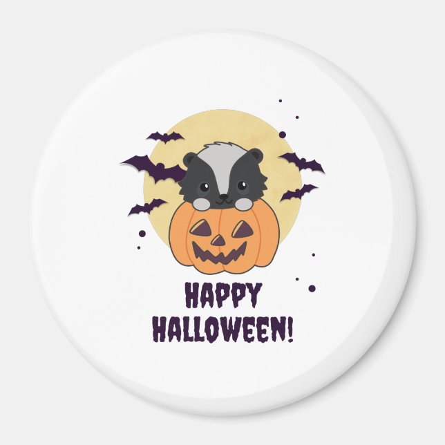 Imã Skunk Pumpkin Cute Skunts Feliz Halloween (Frente)